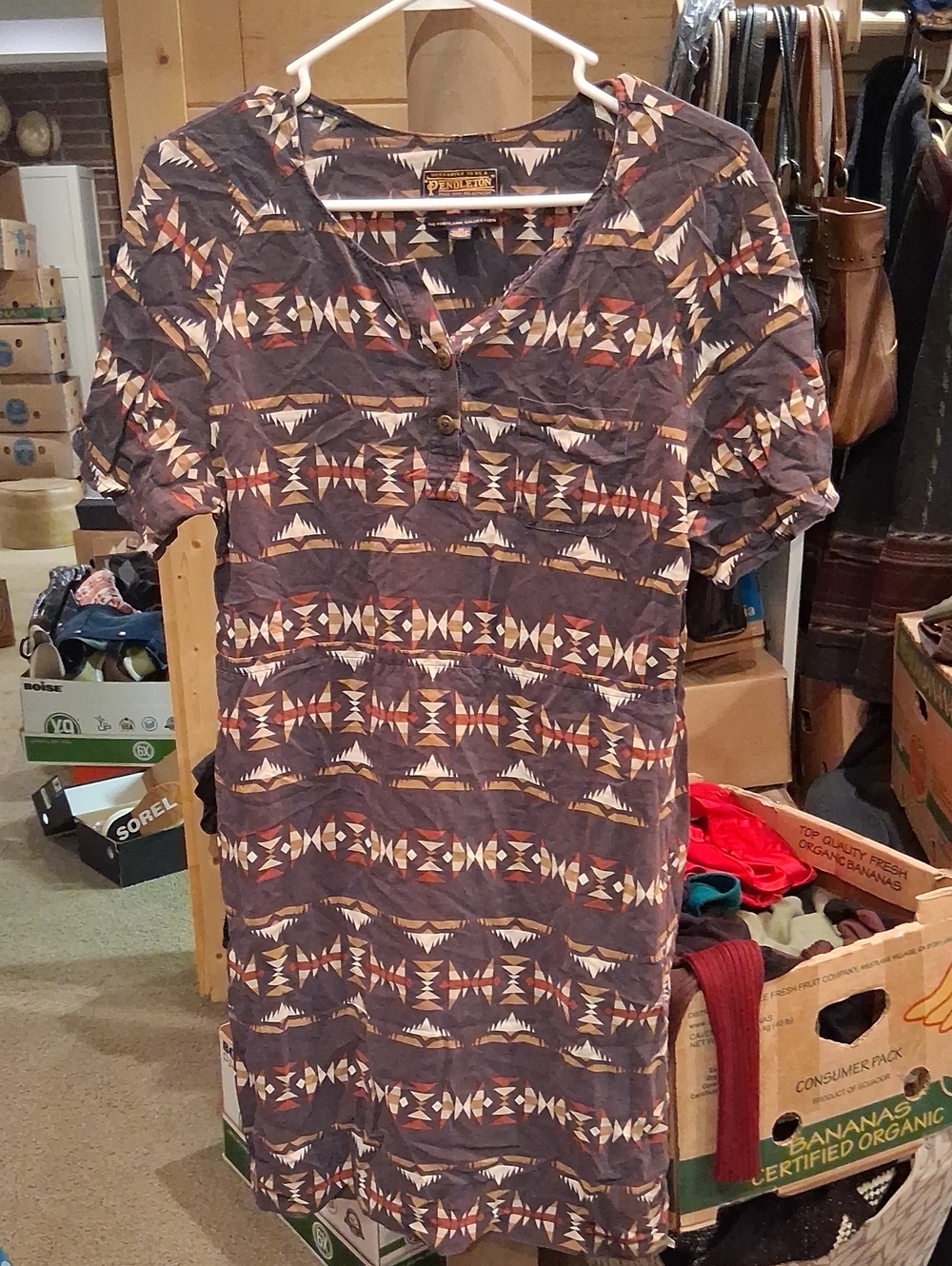 Pendleton navy blue geometric print mini dress